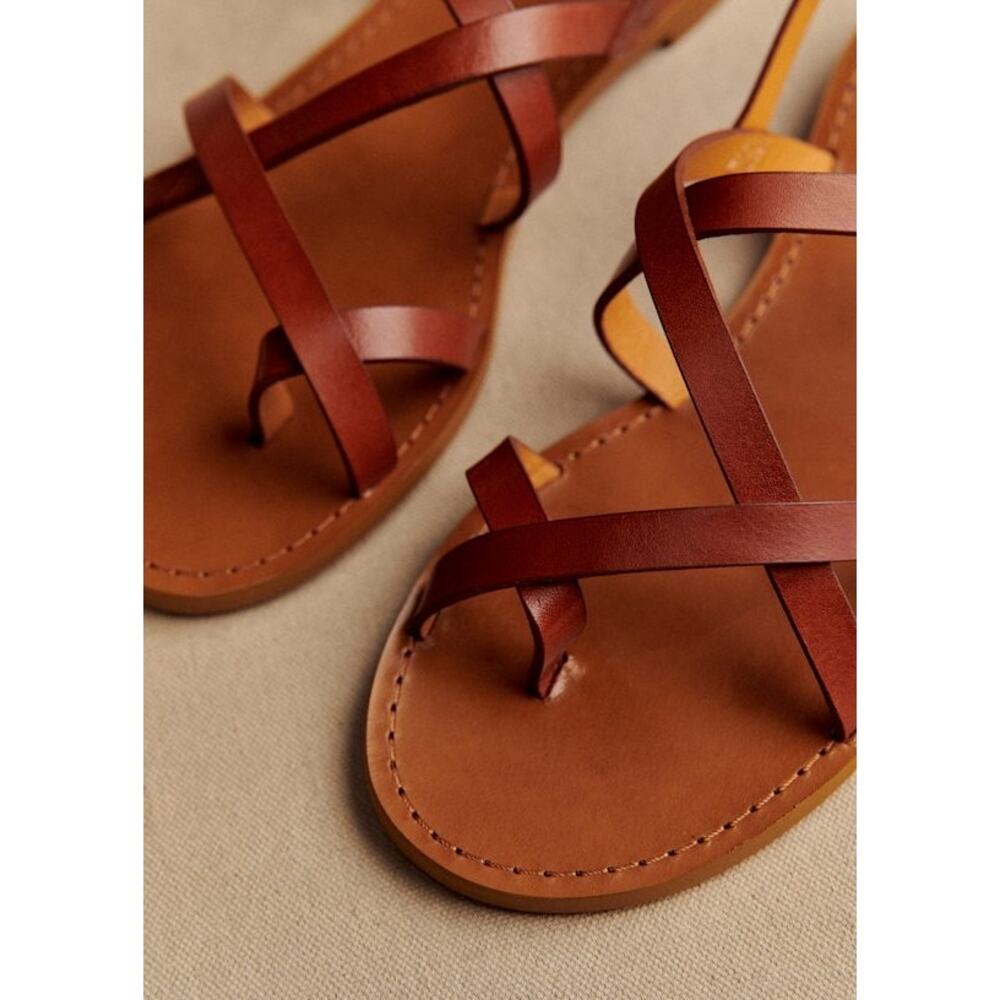 NWOT Sezane Adeline Low Sandals Natural Heritage Leather Size 40 US 9 - Picture 2 of 10